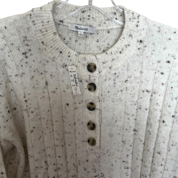 Madewell Women’s Donegal Bowden Wool Blend Cream Elevated Henley Sweater Size S - Picture 2 of 12
